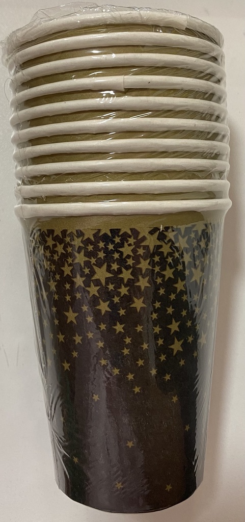 VASO PAPEL NEGRO CON ESTRELLAS DORADAS X 10